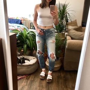 Light Wash Destroyed Boyfriend Jeans
